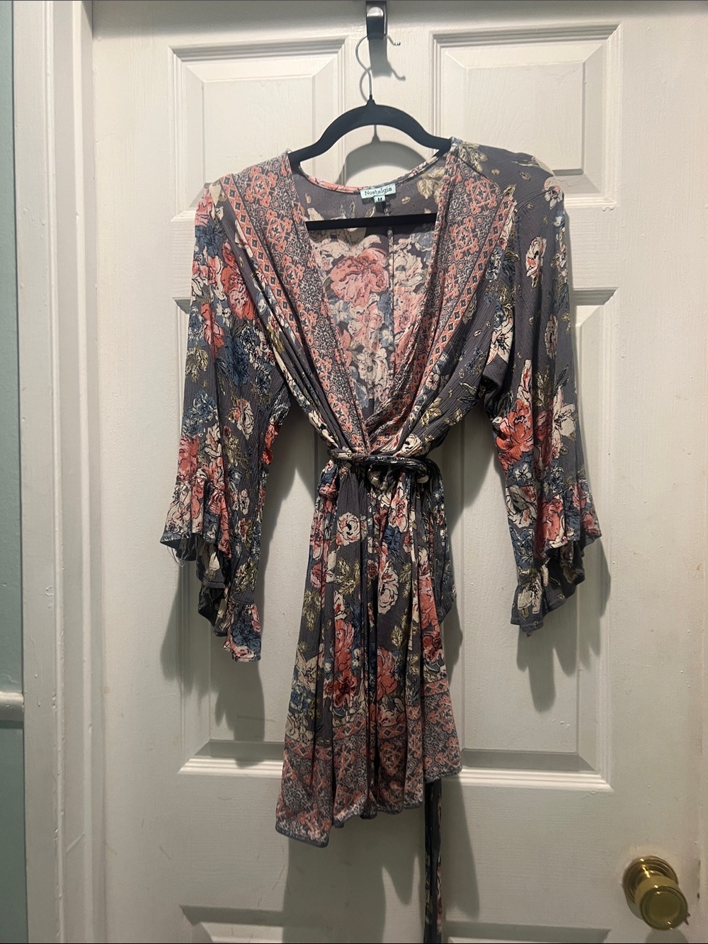 Nostalgia Floral Mini Dress in Slate Gray & Rose